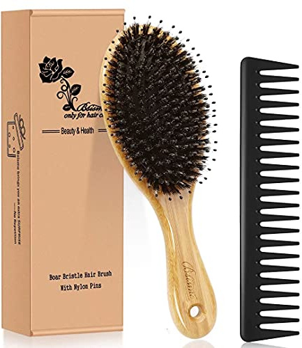 Hair Brush Comb Set Boar Bristle Hairbrush for Curly Thick Long Fine Dry Wet Hair,Best Travel Bamboo Paddle Detangler Detangling Hair Brushes for Women Men Kids Adding Shine Smoothing Hair