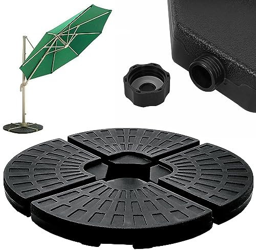 GEEZY Round Parasol Base - Set of 4 Weights for Cantilever Umbrella Stands, Fillable with Water (52kg) or Sand (66kg) - Heavy Duty Polypropylene, Secure Weather Resistant Support for Garden Patio