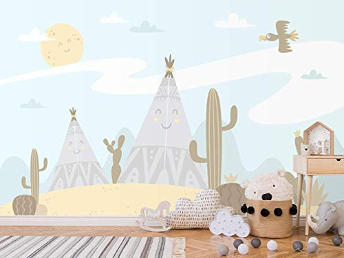 Fotomural Infantil Vinilo para Pared Campamento Indio | Mural | Fotomural Infantil Vinilo Decorativo | 200 x 150 cm | Decoración comedores, Salones, Habitaciones