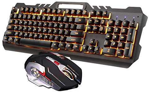 2 piezas conjunto amarillo LED retroiluminado teclado de juego con cable ratón combinado USB mecánica sensación teclado