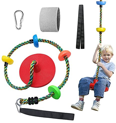 Tree Swing for Kids Backyard Single Disc Rope Climbing Seat for Tree Indoor Outdoor Playground Swing Set Accessories with Thickening Strap-Red