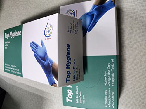 TOP HYGIENE DISPOSABLE POWDER FREE LATEX FREE BLUE MEDIUM NITRILE GLOVES. A100/BOX. AMBIDEXTROUS SMOOTH SURFACE