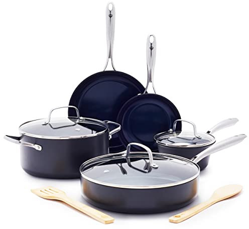 Blue Diamond Cookware Hard Anodized Ceramic Nonstick, 10 Piece Cookware Pots and Pans Set, Non-Toxic PFAS and PFOA-Free, Dishwasher and Oven Safe, Durable, Even Heating, Metal Utensil Safe, Grey