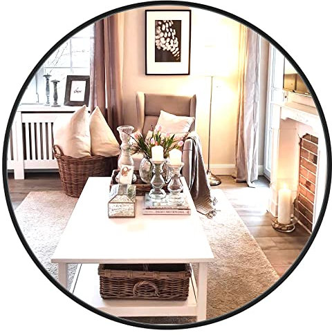 Dripex Rund Wandspiegel 40cm mit Aluminiumrahmen,dekorativer HD Wandspiegel Schminkspiegel für Badzimmer/Ankleidezimmer/Wohnzimmer,unbrechbarer Spiegel (Schwarz)