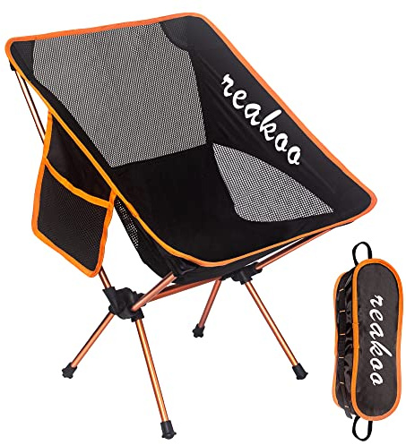 reakoo Silla Plegable Camping, Portátil Silla Camping Plegable Ligera, con Bolsa de Transporte para Acampada, mochileros, Senderismo, Picnics