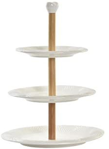 DKD Home Decor Frutero Color Blanco Natural, de bambú y Porcelana (25,5 x 25,5 x 32,5 centímetros)