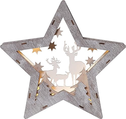 EGLO LED Weihnachtsdeko, Weihnachts-Silhouette in Stern-Form mit Wald-Motiv | Winterlandschaft mit batteriebetriebener Beleuchtung, warmweiß, 25 x 24 cm