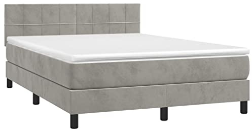 vidaXL Boxspringbett mit Matratze & LED Hellgrau 140x200 cm Samt