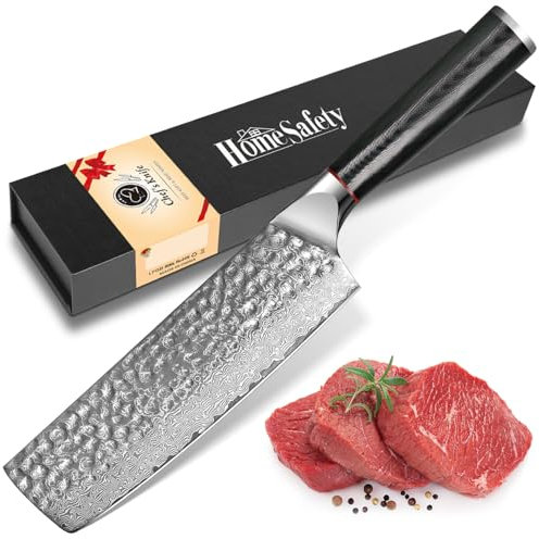Home Safety Damast Chinesisches Hackmesser 17.4 cm 67 Schicht VG-10 Damaszener Stahl, Damast Nakiri messer Profi Fleischmesser Damast Gemüsemesser mit Ergonomischer Griff