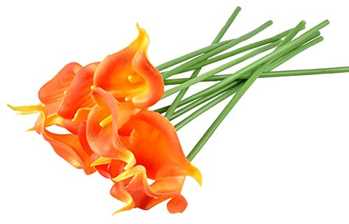 URFEDA Lys Calla Artificielle Vrai Touch Latex Lys Calla Fleurs Faux Longue Tige Lys Calla Artificielle Fleurs Bouquets De Mariage pour Mariage Maison Jardin Décoration DIY Arrangement 20PCS Orange