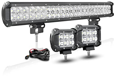 RIGIDON 59 cm 144W Led Lightbar mit 12V Kabelbaum, 2 Pcs Auto Scheinwerfer | 12 Zoll Led Arbeitsscheinwerfer Bar, 4 Zoll 10 cm 18W Spot Offroad Zusatzscheinwerfer für SUV ATV KFZ Fahrzeuge, 6000K Weiß