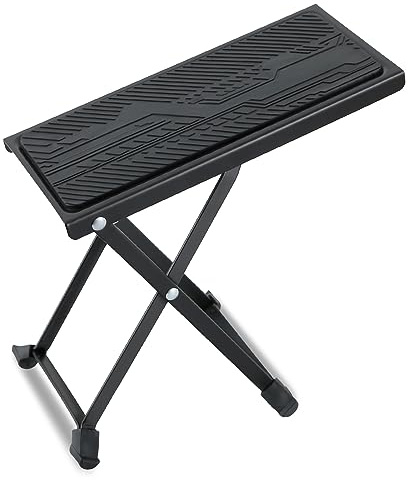 EASTROCK Guitar Foot Stool Professional, Adjustable Folding Metal Leg Rest for Classical Guitar Players with 5-Level Height Adjustment（Black）