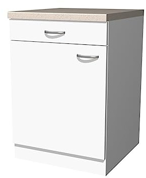 Küchenunterschrank 60 cm mit Arbeitsplatte – Weiß – mit Schublade & Tür | Küchenunterschrank in Weiß von Flex Well 60 cm inkl. Arbeitsplatte & Schublade - Für kleine Küchen und Hauswirtschaftsraum