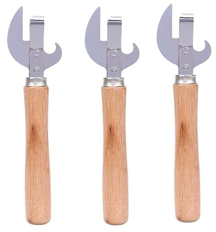 Leadigol Abrelatas, herramientas de cocina de acero inoxidable, abrebotellas de cerveza de madera de corte lateral manual para restaurante, hogar, camping