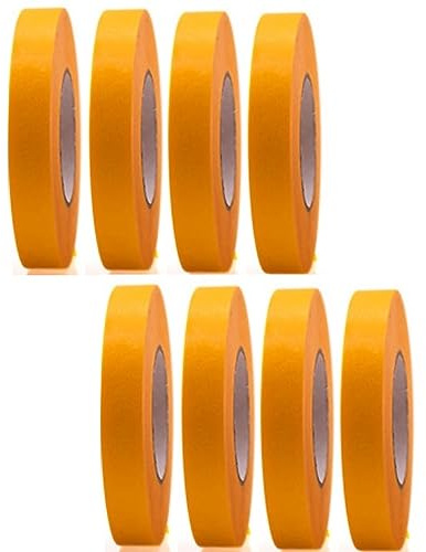 8 Rollen Profi Goldband Klebeband 50 m x 15 mm - Malerband Gold Kreppband - Abdeckband für Maler und Lackierer - Krepp für Innen und Außen - Malerkrepp - Vielseitiges Klebeband für Malerarbeiten