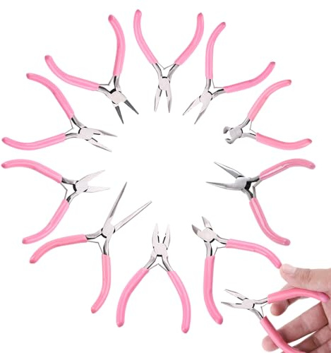Zhongko 10pc Jewellery Pliers Tools, Mini Pliers Set with Tweezers and Jump Ring Opener for Jewellery Making and Repairing