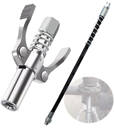 Bustlwor Pompe à Graisse Manuelle, Coupler G pour Pompe à Graisse, Haute Pression Embout Pompe à Graisse avec Tuyau de 30cm(Argent, Noir)