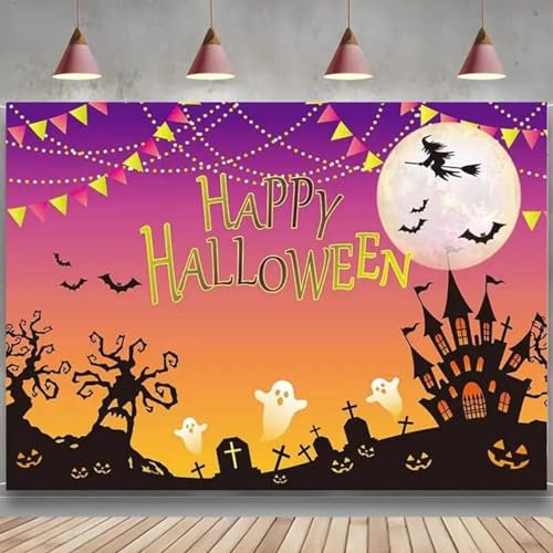 Halloween Kürbis Hintergrund Orange Nacht Mond Fotografie Hintergrund beängstigende Fledermaus Geist Friedhof Geburtstagsfeier liefert Banner 200x140CM