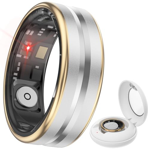 Smartringe für Herren Damen Smart Ring Android iOS Fitness Tracker Ring Bluetooth Herzfrequenzmessung Smartring Schrittzähler Ring Schlaf Tracker Gesundheitsring mit App Fitness Ring Silber Gold
