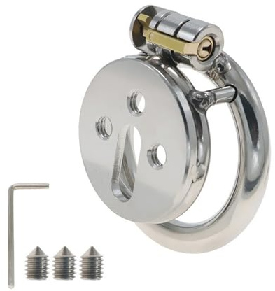QgLust Herren Edelstahl Peniskäfig, Flacher Peniskäfig Atmungsaktiver Keuschheitskäfig Herren Metall Keuschheitskäfig Extreme Bondage SM Sexspielzeuge für Männer（45mm）