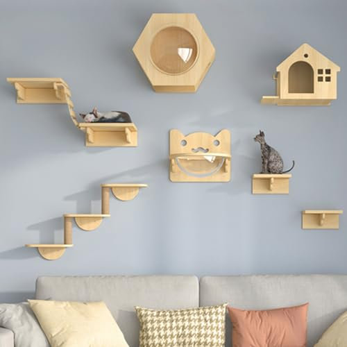 RTTZBOZ An der Wand Montierte Katzenmöbel, Katzen Kletterwand, Kletterwand Katzen mit Katzenhaus, Brücke, Stufen, DIY-Katzenwandspielplatz