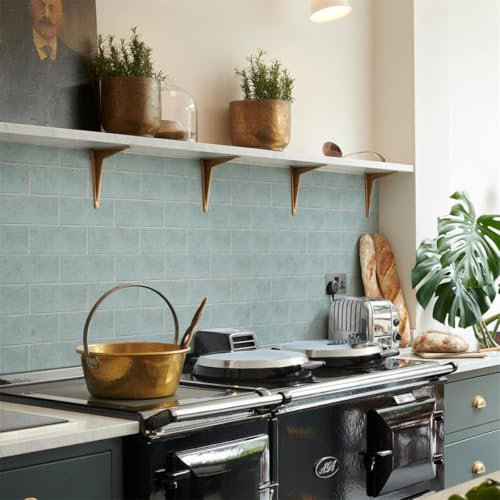 Tile Stickers Blue Grey Vinyl Waterproof Peel and Stick Tiles Kitchen,Bathroom Tile Stickers,Backsplash for Kitchen,Floor Tiles Self Adhesive,DIY Home Decor 24 PC(15x30cm)
