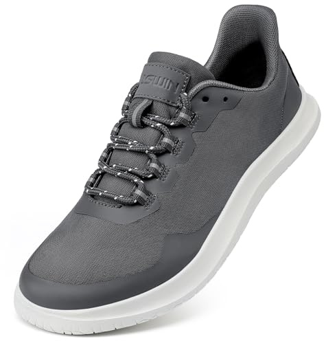 LUSWIN Chaussures de marche pieds nus minimalistes légères et confortables pour homme - Chaussures décontractées zéro goutte respirantes, gris, 45 EU