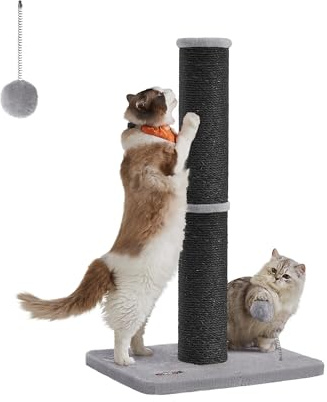 Feandrea Tiragraffi per gatti, alto 85 cm, per gatti di taglia media e grande, deterrente per mobili in sisal, pompon a molla con campana integrata, nero inchiostro PCA041B01