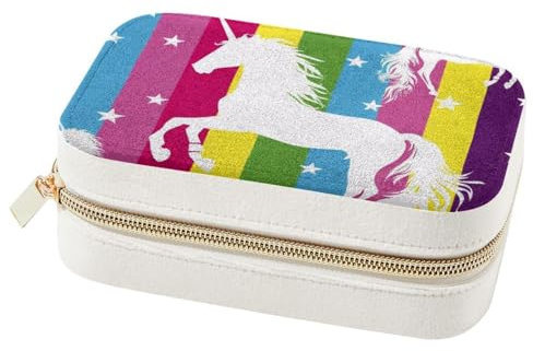 Eslifey Kleines Schmuckkästchen mit buntem Einhorn-Regenbogen-Muster, doppellagig, Reise-Schmuck-Organizer für Damen und Mädchen
