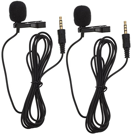 NULYLU 2pcs Wireless Lavalier Microphones with 4-pole 3.5mm Plug, Omnidirectional High Sensitivity Mini Clip-on Mics for Live Broadcasts and Interviews, Lightweight Black Design