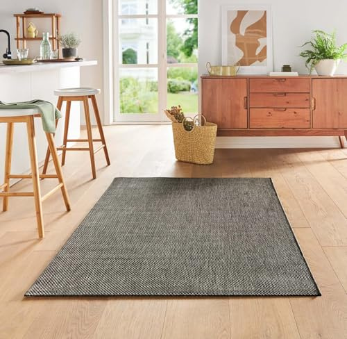 Taracarpet Teppich Flacher Kurzflorteppich für Wohnzimmer, Schlafzimmer und Kinderzimmer auch als Küchenteppich für die Küche in Sisal Optik anthrazit dunkel grau 240x340 cm