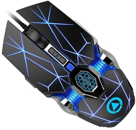 Angoily Souris de Jeu Filaire USB 800-3200 Dpi en Abs, Boutons Renforcés | Rétroéclairage Rgb, Capteur Optique, Quatre Réglages de Sensibilité, Surface Résistante à L’usure