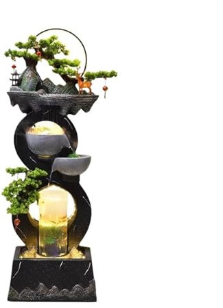 MENGLI-2024 Floor Standing Water Fountain Water Ornaments, Self-circulating Water Modern New Chinese Home Office Fish Tank, Outdoor Floor Landscape Ornaments Freestanding Fountain(Black,L)