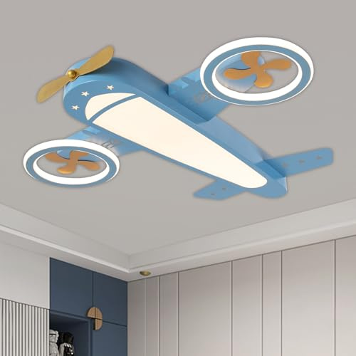 YISSALE Flugzeug Deckenleuchte Moderne Deckenlampe Aeroplane Cartoon Deckenlampe mit Fernbedienung Dimmbare für Schlafzimmer Wohnzimmer Blau