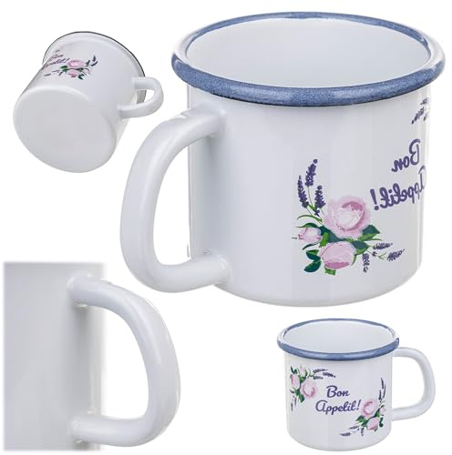 KADAX Emaille Tasse 400ml für Tee und Kaffee, Becher für Camping, große Kaffeetasse mit Henkel, Kaffeebecher aus emaillierter Stahl, Teebecher (Weiß)