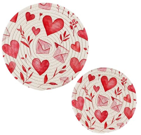 JUMBEAR 2 sottopentola a forma di cuore per San Valentino per pentole e padelle calde e presine, tappetini rotondi in corda di cotone, cuscinetti caldi per cucina, sottobicchieri, tovagliette, poggia