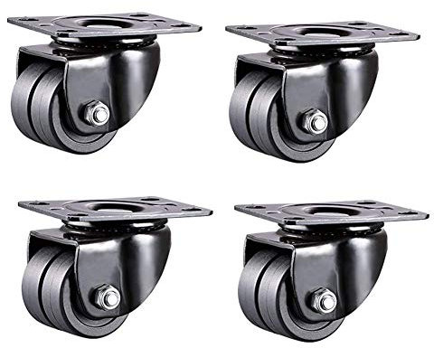 WEKONUMEX Schwerlast-Lenkrollenräder, 4 Zwillingsräder 1,5 Zoll/2 Zoll 450 kg Industrietransport Universal-Drehgelenk Verschleißfest Niedriger Schwerpunkt Doppellager(2 inch)