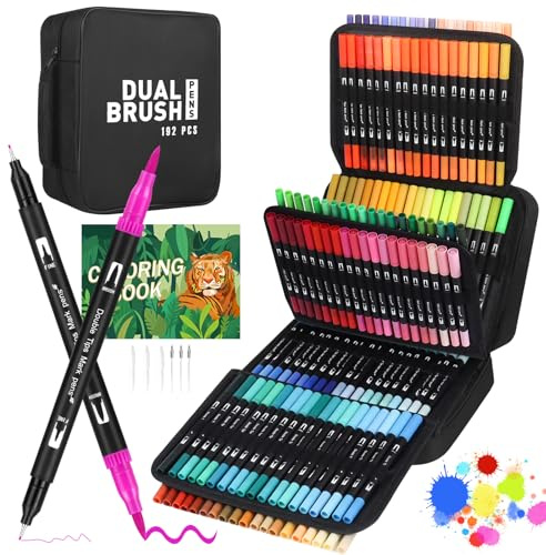 Sonlaryin Feutres Coloriage Adulte, 192 Stylos à Colorier Stylos Pinceaux à Double Pointe Pinceaux Marqueurs d'art Calligraphie Lettrage Feutre pour Coloriage, Dessin, Création Artistique