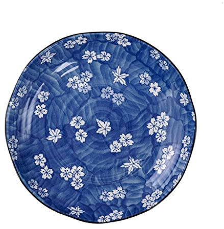Platos de cerámica Vintage Azul y Blanca de 8 Pulgadas para Cena, Desayuno, Fideos, Ensalada de Frutas, vajilla para el hogar (Black Soul Eater1)