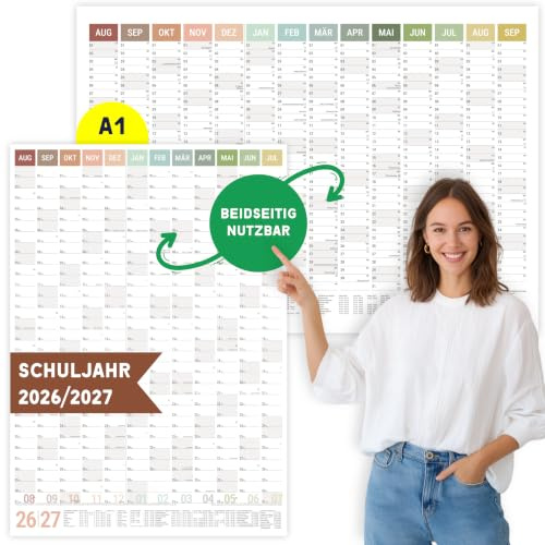 heaven+paper Schuljahresplaner 2026/2027 | Schuljahreskalender 26/27 A1 | Wandkalender 2026 2027 aus FSC Naturpapier | Jahresplaner | Made in Germany (Natural, A1)
