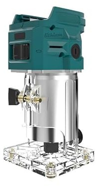 Akku Oberfräse kompatibel mit Makita 18V Akku (ohne Akku), 600W 6.35mm bürstenlose Kantenfräser mit gerader Führung, Führungsrad und Formschutz, Holztrimmer