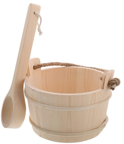 TOPPERFUN Saunakübel Set Aus Naturbelassenem Kiefernholz Mit Holzlöffel Für Verbessertes Dampferlebnis in Sauna Vielseitiger Saunaaufguss Wassereimer Für Sauna Und Dusche