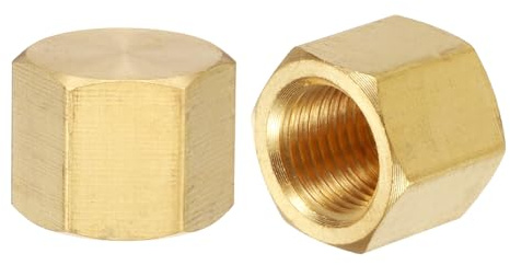 QUARKZMAN 2Pezzi Tappo per Raccordo a Compressione 1/8 NPT Tonalità Oro | Raccordo a Filettatura Esagonale Tappo a Flangia per Estremità Tubi, in Ottone Valvola di Arresto, Rigo Gas
