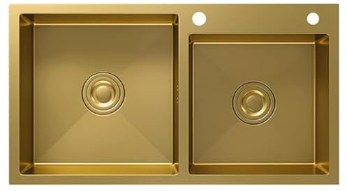 Fregadero De Cocina De Acero Inoxidable Dorado De Dos Senos – Fregadero Empotrado De Gran Tamaño Para Encimera, Con Escurridor Y Lavaplatos(78 * 43 * 21cm)