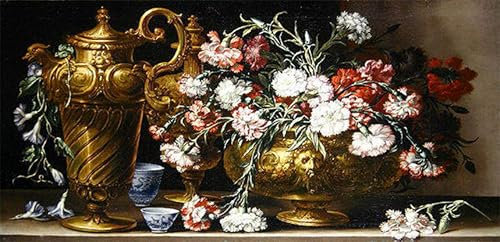 IPLUPJDY Cuadro en Lienzo Lienzo Para Pared Bodegón con rosas en un estuche y un aguamanil florentino en una cornisa de Bartolomeo Bimbi para la Decoración del Hogar del Dormitorio 60x90cm