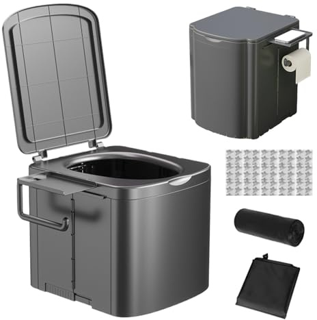 Camping Toilette Tragbar | Faltbare Tragbare Toilette mit Ergonomischem Griff - Klappbarer WC Sitz mit Ablage für Reise Auto Erwachsene Kinder
