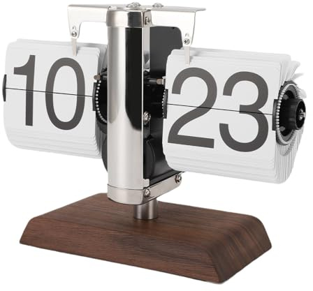 Ausla Orologio da Tavolo Flip Vintage Orologio Meccanico Flip a Batteria 24 Ore Automatico con Grandi Cifre Base Antiscivolo per Decorazioni per Casa e Ufficio. (White)