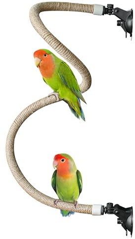 Suction Cup Rope Bird Perch - Bendable Parrot Standing Toy for Climbing & Grinding, Engagement Toys for Window, Bath, Car, Travel, Birdcage Accessories for Small & Medium Bird