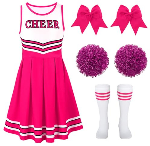 LEACOOLKEY Costume da Cheerleader per Ragazze Costume di Halloween Uniforme da Cheerleading Set per Travestimenti Feste Compleanno
