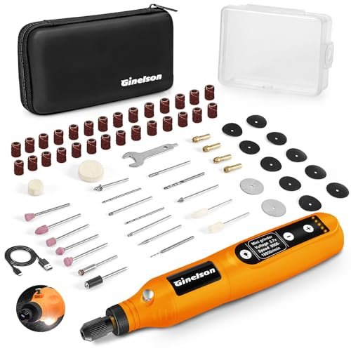 GINELSON Mini Akku Rotationswerkzeug mit LED, 5 Geschwindigkeiten (5000-18000 U/min), 3,7V Multifunktionswerkzeug Set mit 70 Zubehör, Gravurset für Resin, Holz, Glas, Basteln